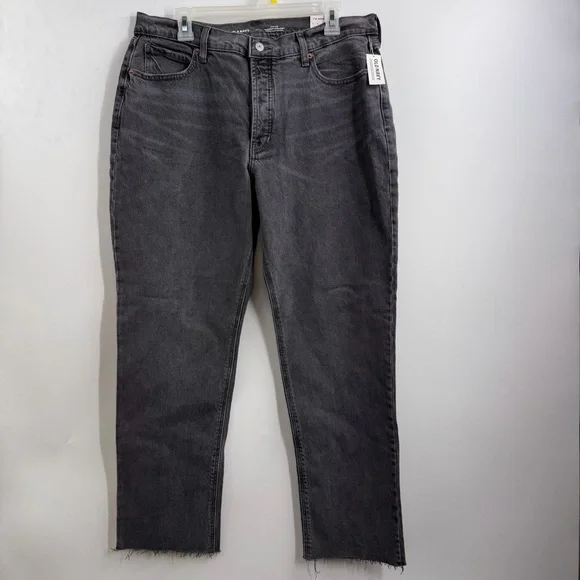 Old Navy High Rise Slouchy Straight Jeans Women 12 Charcoal Button Fly NWT - Picture 1 of 12